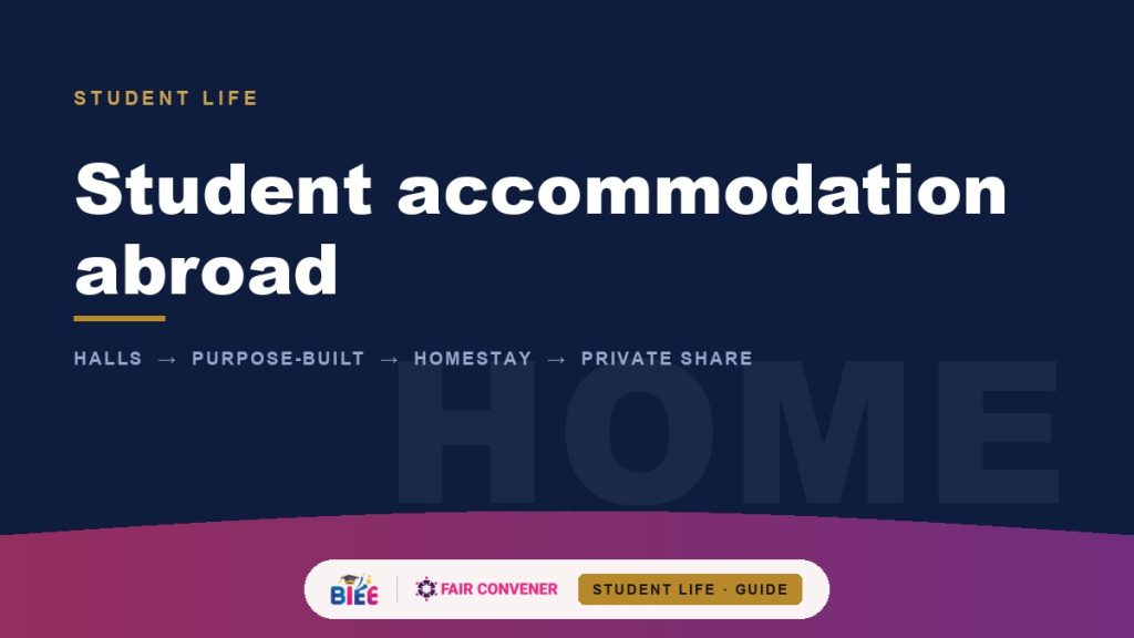 Student accommodation abroad — halls, purpose-built, homestay, private share